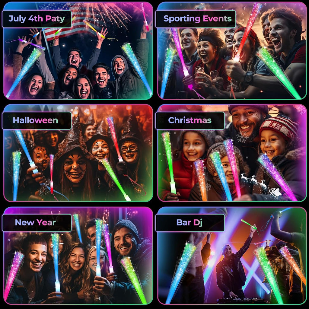 SHQDD 28 PCS Glow Fiber Wands Sticks, LED Light Wands, Glow in The Dark Party Supplies, Fiber Optic Wands, LED Flashing Sticks, Fiber Optic Light Wand Stick for July 4th Party, Wedding, Halloween
