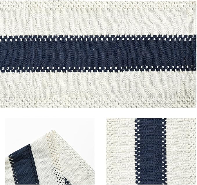 Artoid Mode Dark Blue Farmhouse Rustic Table Runner, Seasonal Holiday Hollow Kitchen Dining Table Decoration for Home Party Decor 12x120 Inch