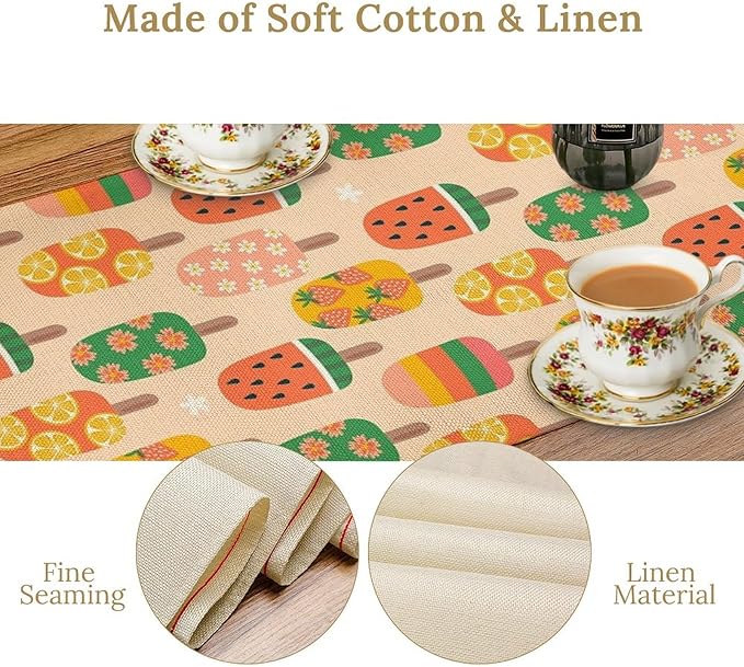 Summer Popsicles Table Runner, Colorful Cute Ice Cream Childish Seasonal Dinner Runner for Party Holiday Home Kitchen Dining Table Decor 13"x120"