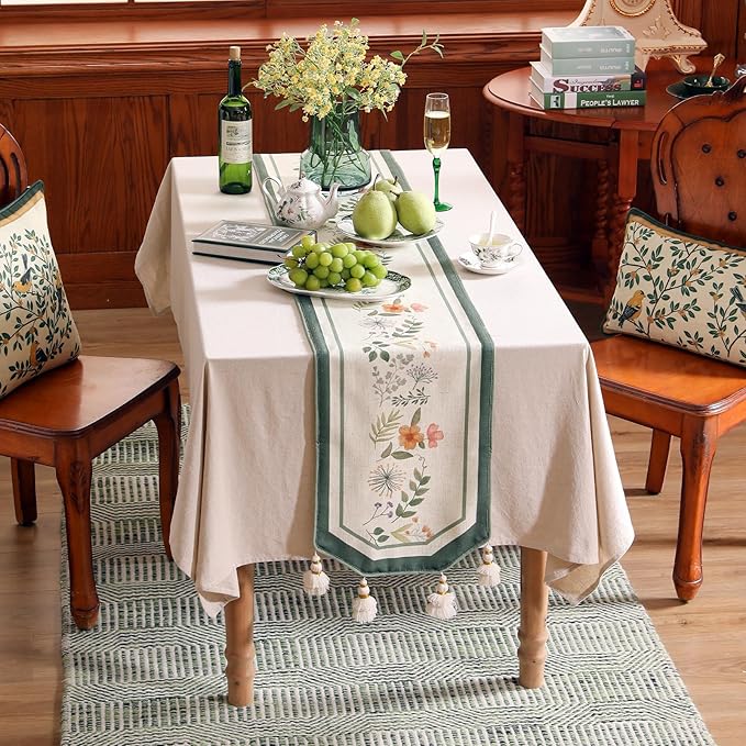 Designer Linen Small Table Runner,French Farmhouse Shabby Chic Floral Pattern 63 Inches Long Wrinkle Free Table Runners,Decor Tabletop for Kitchen,Dining,Party,Home,Christmas,12"*63"