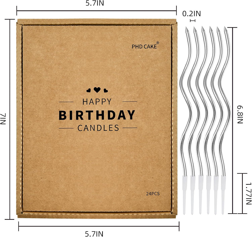 PHD CAKE 24-Count Silver Spiral Long Thin Birthday Candles, Cake Candles, Birthday Parties, Wedding Decorations, Party Candles