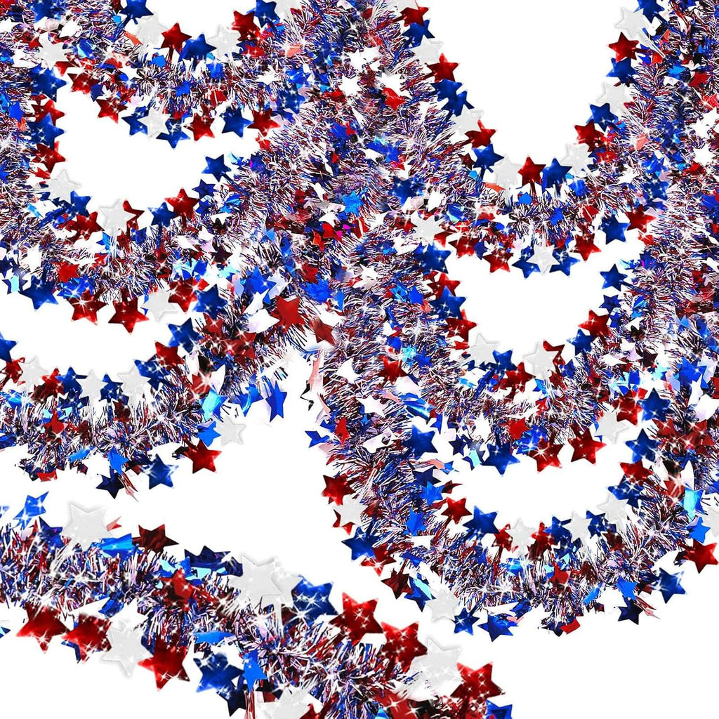 2 Pack Total 66 FT 4th of July Garland Decorations, Red White and Blue Garland Patriotic Tinsel Garlands USA 250th Anniversary Independence Day Memorial Day Decor for Car Golf Cart Parade Float Bike