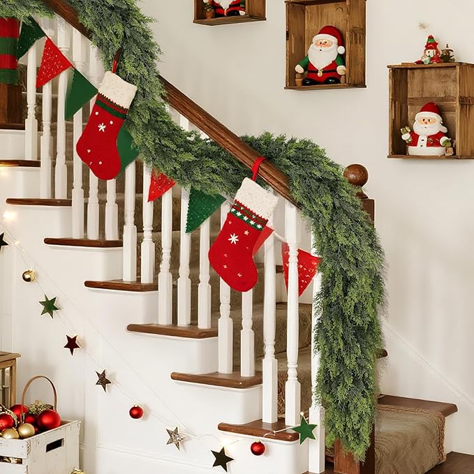 Real Touch Cedar Garland - Artificial Christmas Garlands Faux Green Cedar Fake Pine Needles Garland for Fireplace,Table, Stairs, Mantle, Window,Indoor Outdoor,Home,Holiday Decor(2 PCS,5 FT)