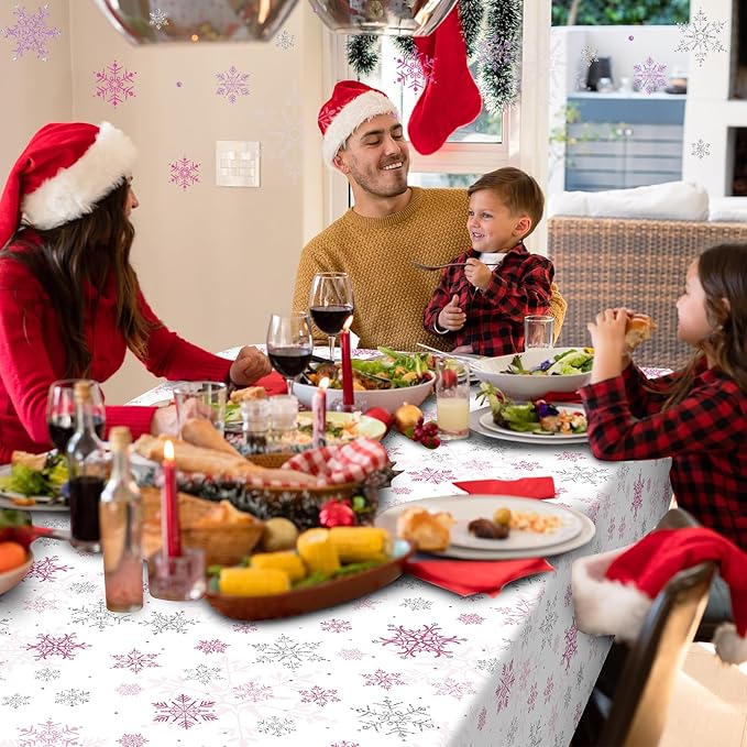 3 Pcs Christmas Snowflake Party Tablecloths Decorations,Plastic Pink Winter Onederland Rectangle Table Cover for Christmas New Year Girls 1st Birthday Baby Shower Holiday Party Decorations,54x108 inch