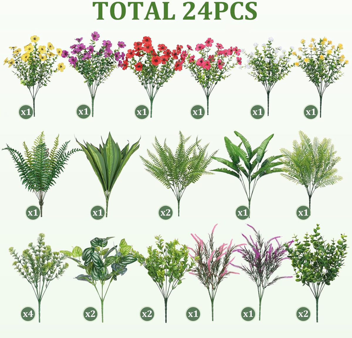 alupssuc 24 pcs artificial plants flowers for outdoors shown in use