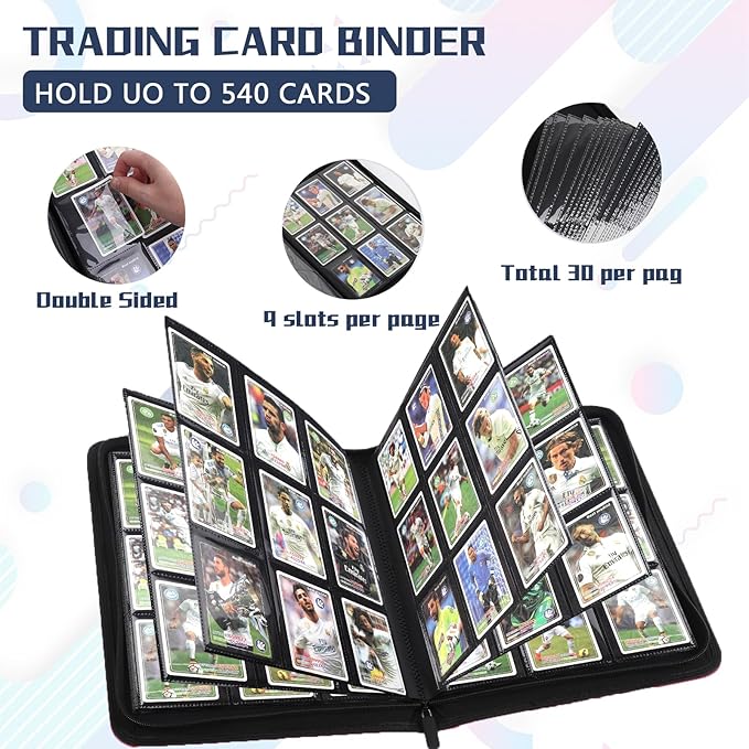 9 Pocket Card Binder,540 Pocket Trading Card Binders,Loading Pocket Collectible Card Album for MTG, TCG, Sport Card, Game Cards Navy Blue