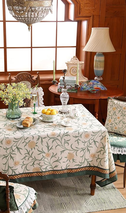 patdrea Designer French Linen Table Cloth for Rectangle Table,Vintage Fall Decorative Tablecloth,Floral Decoration Cover for Kitchen Dining Christmas,Tea Party,Thanksgiving,63"x94"-Littledaisy