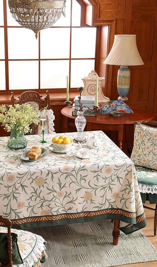 patdrea Designer French Linen Table Cloth for Rectangle Table,Vintage Fall Decorative Tablecloth,Floral Decoration Cover for Kitchen Dining Christmas,Tea Party,Thanksgiving,55"x79"-Littledaisy