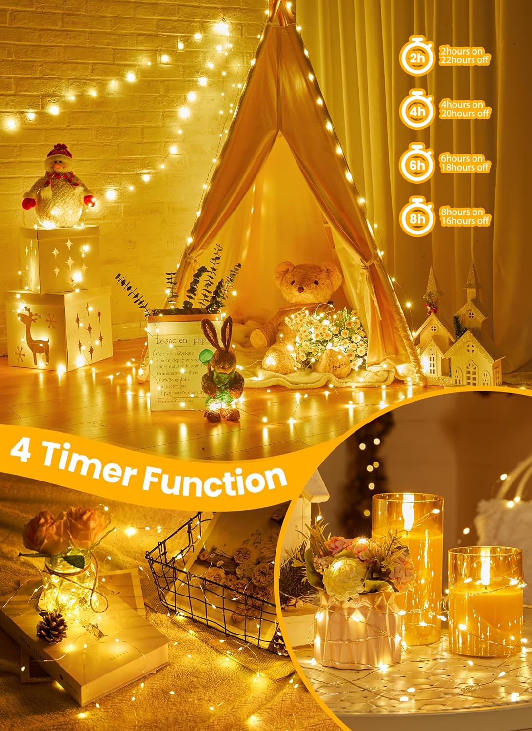 Fairy Lights with Remote, 8 Modes & Timer, 66 Feet 200 Led Christmas Light Twinkle Lights Plug in, Waterproof String Lights for Bedroom Decor Home Girl's Room Garden Party Christmas Decorations