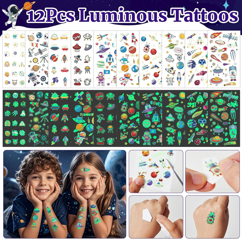 SNLN Outer Space Party Favors Birthday Supplies Non-Woven Gift Bag Stress Ball Spaceship Toy Astronaut Eraser Silicone Bracelet Keychain Tattoo Sticker Galaxy Space Goodie Bags Party Decoration