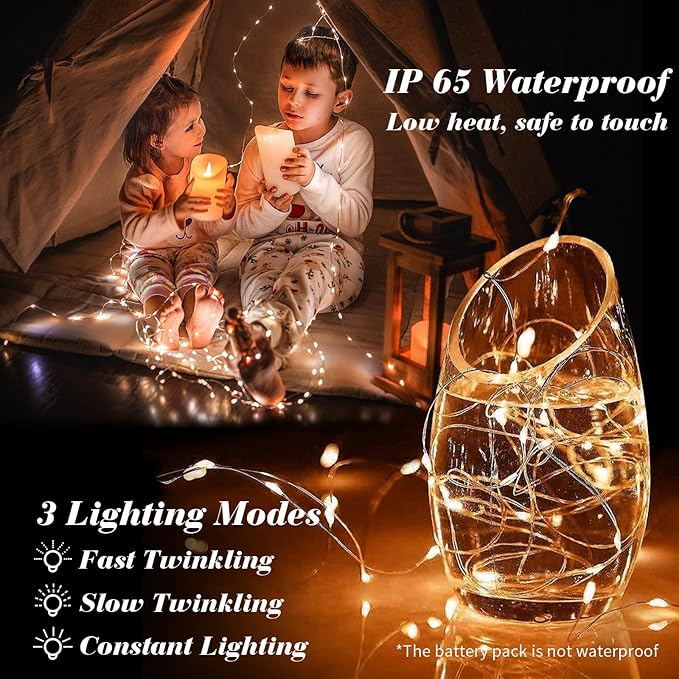 ZGWJ 8 Pack Halloween Fairy Lights Battery Operated, 7ft 20 Mini LED Halloween Fairy String Lights Silver Wire 3 Modes Waterproof for DIY, Parties, Bedroom Decorations,Orange