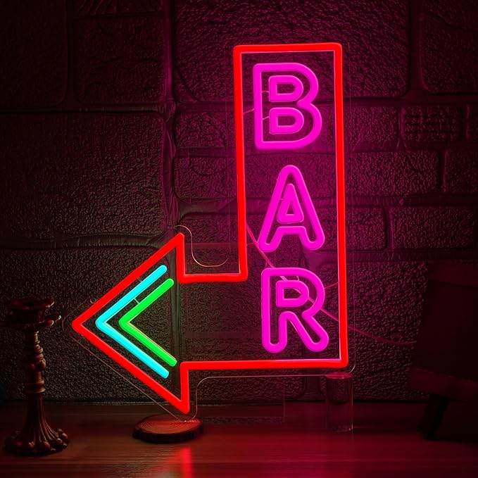 Bar Neon Sign with Dimmer switch, Colorful Bar Led Neon Light Pink Letter Light up Sign for Beer Pub Club Party Wall Decor(16.54 * 12.6In)