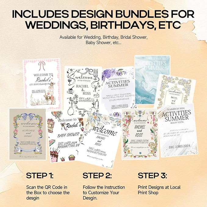 Wedding Sign Stand - Adjustable Wedding Sign W/Design Bundle & Leather Sign Hanging Straps, Durable Metal Easel Stand for Wedding Welcome Signs, Seating Charts, Ceremony & Reception Decor (Gold)