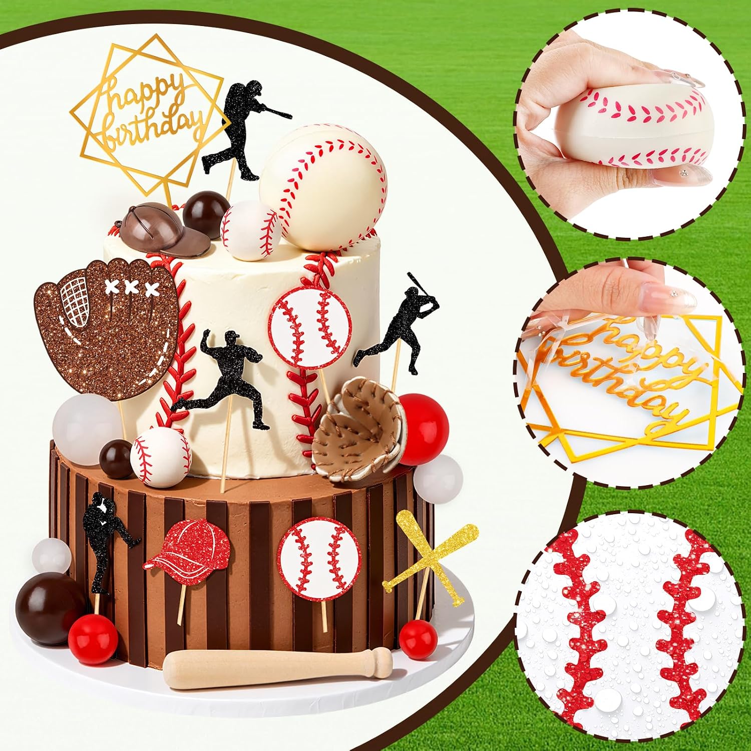 Hooqict 25Pcs Baseball Cake Decorations Set with Mini Balls, Player, Caps, Gloves, Bats, Baseball Birthday Cake Toppers & Cupcake Toppers for Kids Boys Sports Themed Birthday Party Decorations