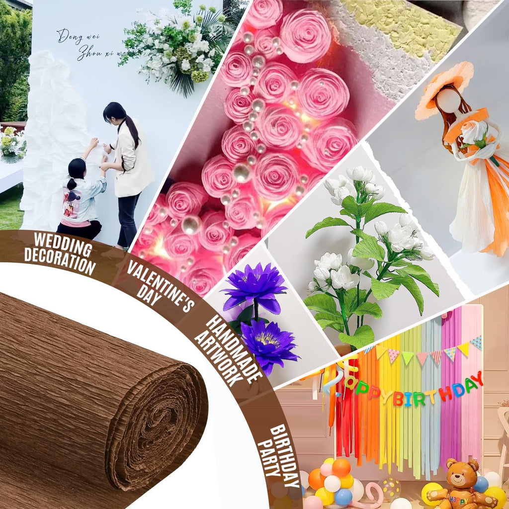Crepe Paper Roll (17Inch x 8.2ft),3Rolls,Crepe Paper,DIY Gift Color Paper Flowers Set for Mother's Day, Valentine's Day, Birthday and Wedding Decoration Flowers Making (Brown)