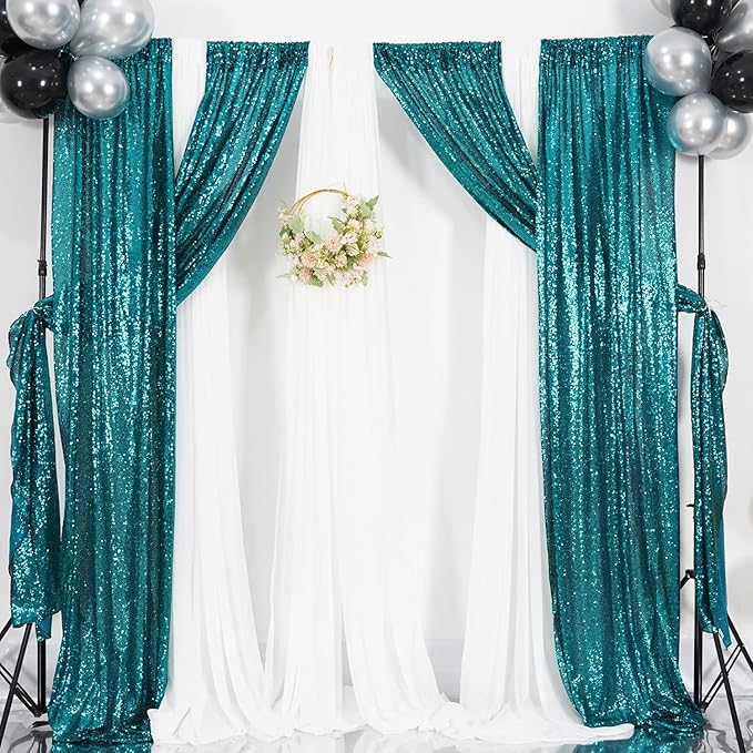 Poise3EHome Teal Sequin Backdrop Curtain,4 Panels 2FTx8FT Glitter Background for Party Birthday Party Baby Shower Wedding Christmas Thanksgiving Halloween Holiday Festival Decor