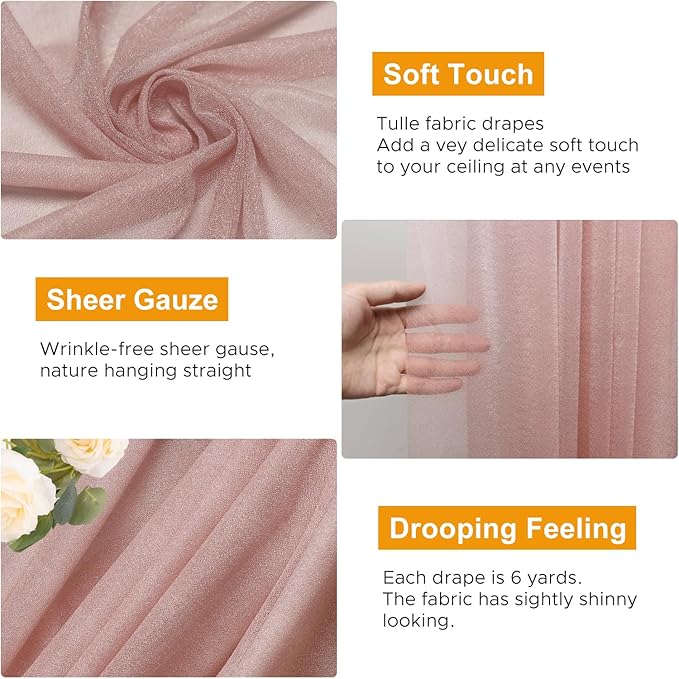 Wedding Arch Draping Fabric 4 Panels 28.7" x 20FT Dusty Rose Sheer Chiffon Backdrop Drapes for Wedding Ceremony Birthday Party Bridal Shower Outdoor Decoration