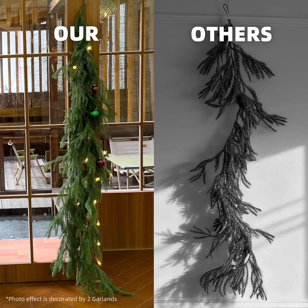 cleangor 2pcs 6ft norfolk pine garlands for christmas, view 9
