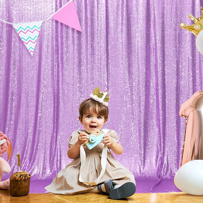 SquarePie Sequin Backdrop Less Transparent Background Sparkly Curtain for Wedding Party 6FT x 8FT Lavender