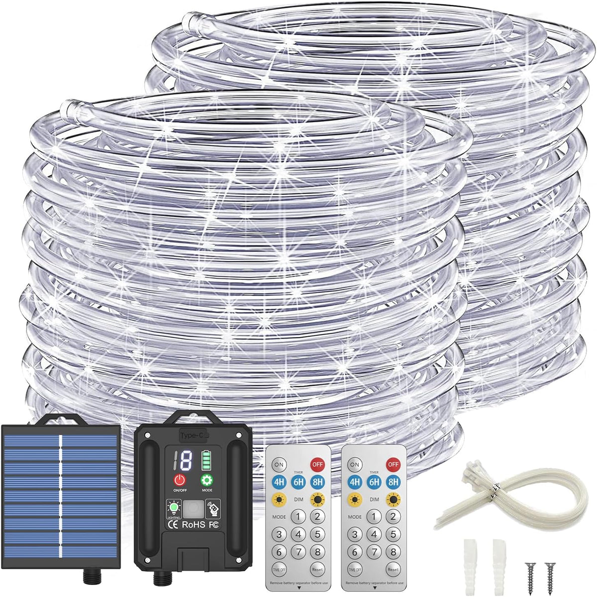 icrgb solar rope lights outdoor, 132ft 400 led, main product view
