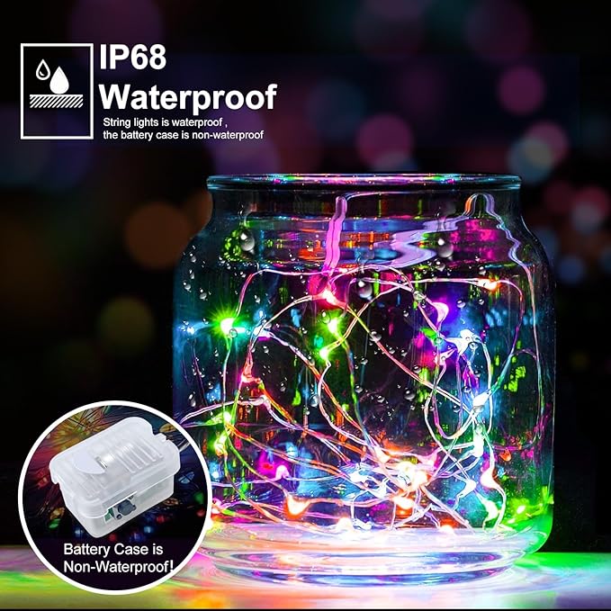 pozzolanas 12 Pack Multicolor Battery Operated String Lights - 7ft Waterproof Fairy Lights with 20 LEDs for Home, Mason Jar, Party, Wedding, Halloween, Christmas Decorations