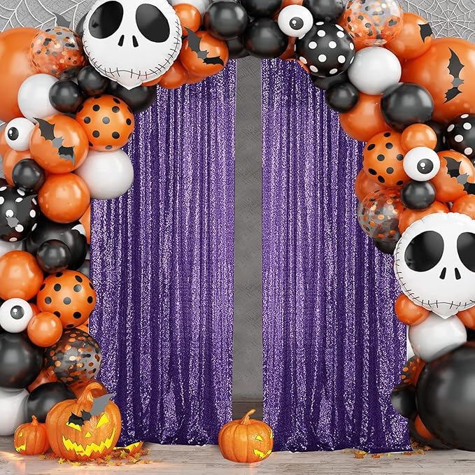 Sugargirl Purple Sequin Backdrop Curtain 2 Panels 2FTx8FT Glitter Purple Background Drapes Sparkle Photography Backdrop for Party Wedding Birthday Wall Decoration