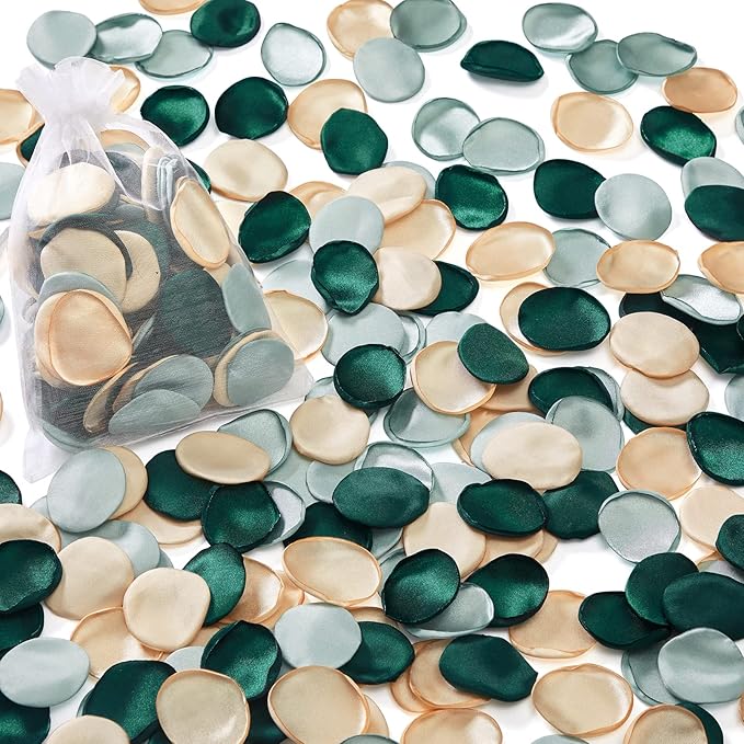Serwalin 300Pcs Silk Rose Petals Flower Petals for Christmas Weddings Proposal Green Gold Petals Flower Girl Petals Aisle Flower Girl Basket Runner Bridal Shower Table Decor (3 Color Mixes)