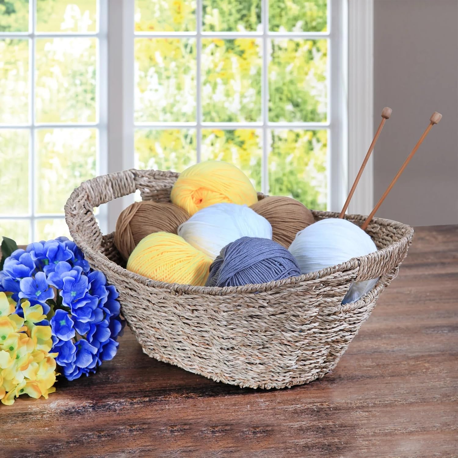 Oval Natural Seagrass Storage Basket with Cut-Out Handles