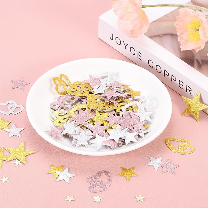 MECCANIXITY 250Pcs Heart Confetti Glitter Confetti Table Confetti Decor for Party Wedding Festival Decorations,1.18x1.18Inch,Light Gold