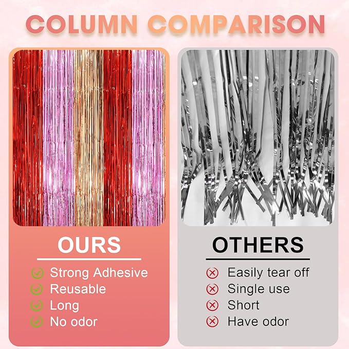 2 Pack Valentine Foil Fringe Backdrop Curtains, Tinsel Streamers Party Decorations, Fringe Backdrop, Door Shimmer for Valentine or Birthday Party