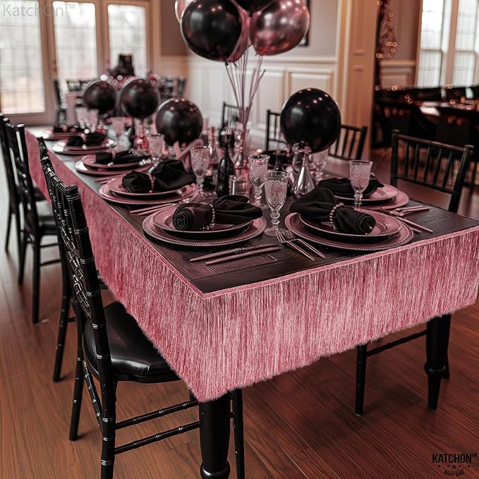 KatchOn, XtraLarge Rose Gold Fringe Banner - Pack of 2 | Rose Gold Backdrop for Bachelorette Party Decorations | Streamers for Birthday Decorations | Fringe Garland for Happy New Year 2026