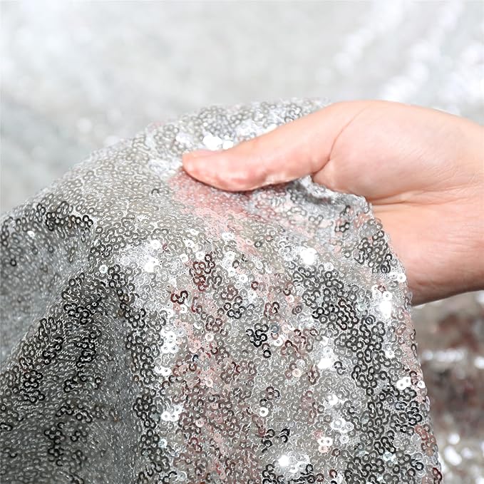 SquarePie Sequin Tablecloth 50 x 72 Inch Silver Sparkly Table Cloth for Wedding Party Decoration