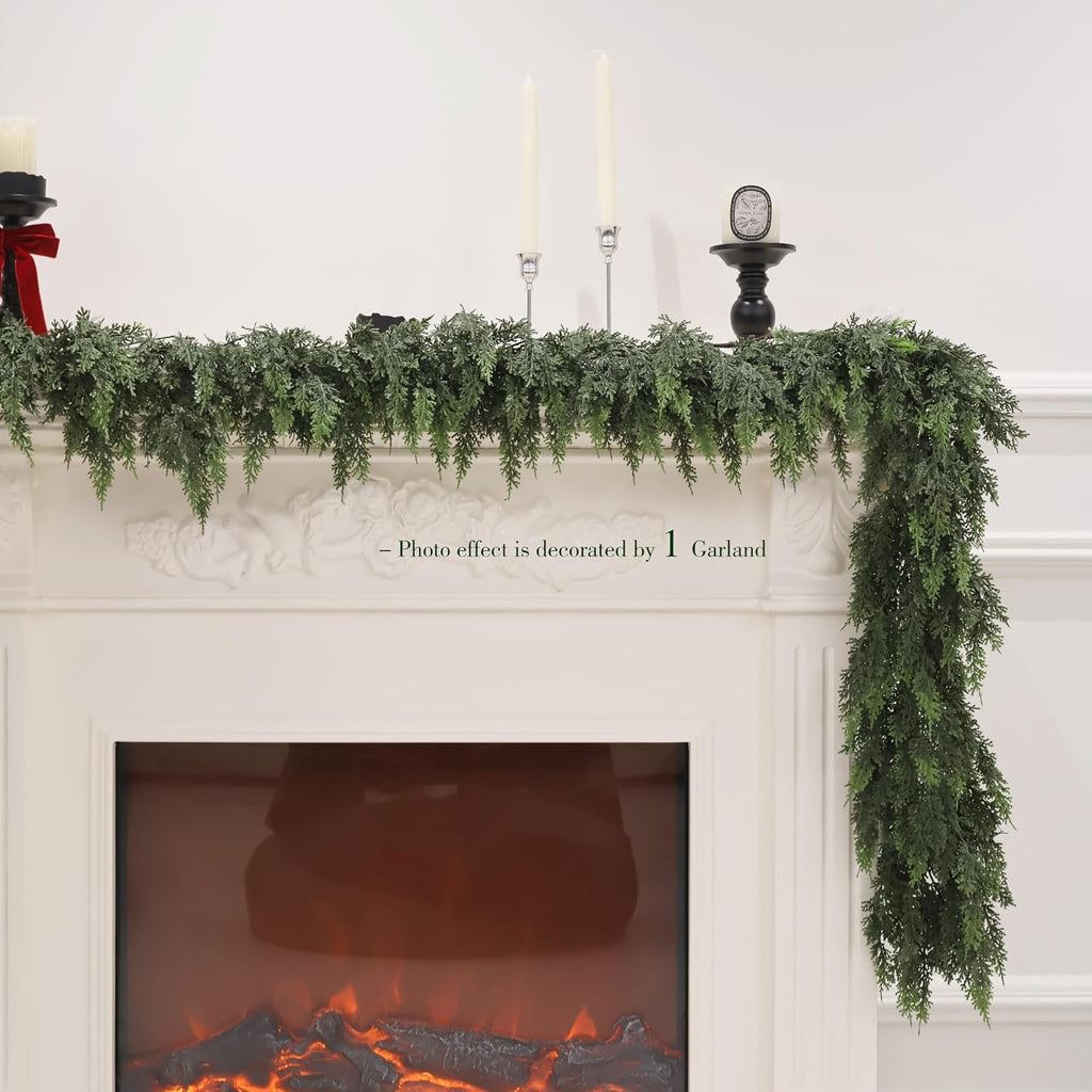 9ft christmas cedar garland real touch greenery for, front angle view