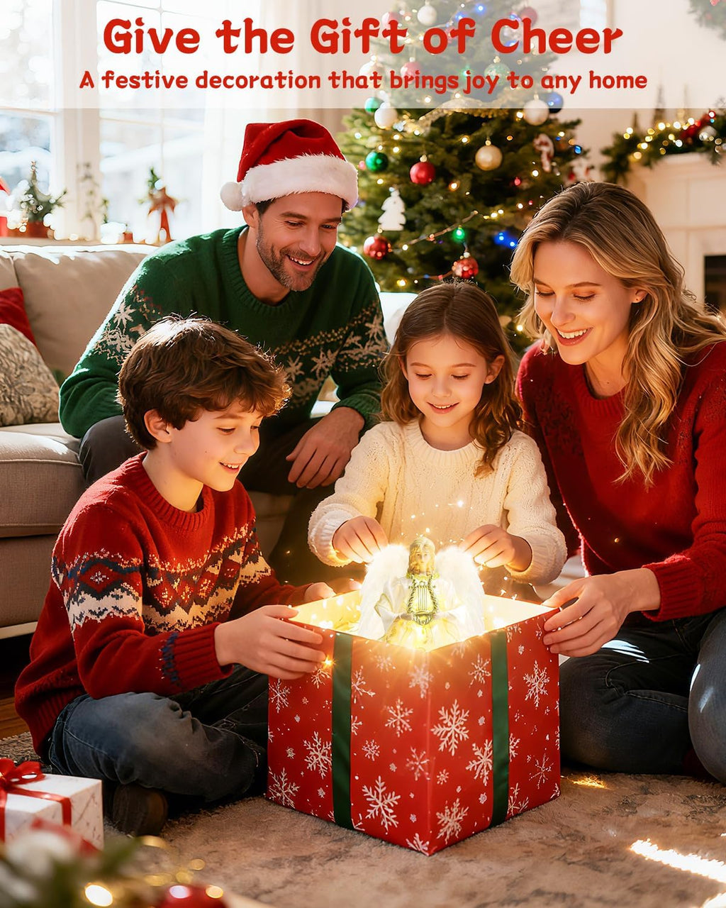 Angel Tree Topper with Lights, 12'' Christmas Tree Topper Angel, Battery Operated Lighted Treetop Ornaments, Elegant Christmas Tree Decorations for Indoor Office Holiday
