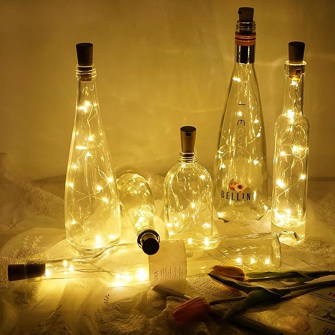 Wine Bottle Lights with Cork, Battery Operated 15 Pack 20 LED Cork Shape Silver Wire Fairy Mini String Lights(No Bottles) for DIY, Party, Decor, Christmas, Halloween,Wedding (15, Warm White)