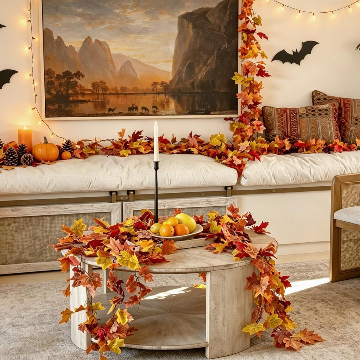 cqure 8 pack fall leaf garland, hanging fall on a desk or shelf