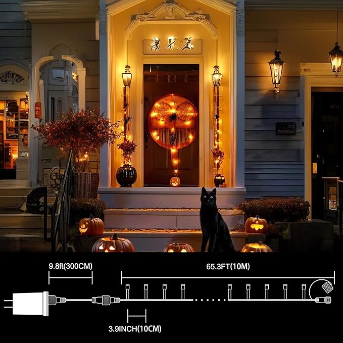 LAMPHOME 33ft Halloween Decorative Mini Lights, 100 LED Transparent Wire Fairy Starry String Lights Plug in, 11Lighting Modes, for Halloween Decoration Outdoor Xmas Tree Party Decoration (Orange)