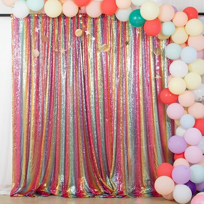 ShinyBeauty Rainbow Backdrop 2FTx8FT Sequin Curtains 8 Panels Photo Backdrops Colorful Curtain Shimmer Background Sparkly Fabric Drapery for Party,Studio,PHOTOBOOTH