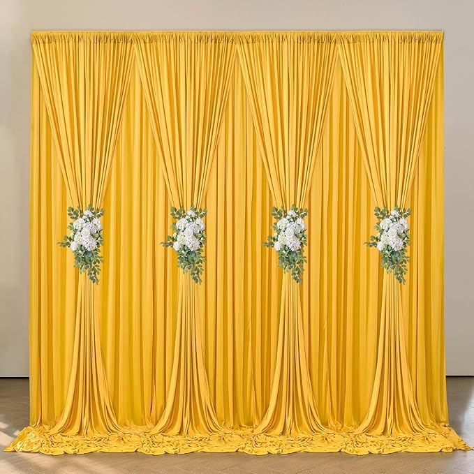 40 ft x 10 ft Wrinkle Free Yellow Backdrop Curtain for Parties, Ginger Polyester Photo Backdrop Drapes,Thick Background 8 Panels 5ft x 10ft for Baby Shower Wedding Birthday Party Backdrop Stand