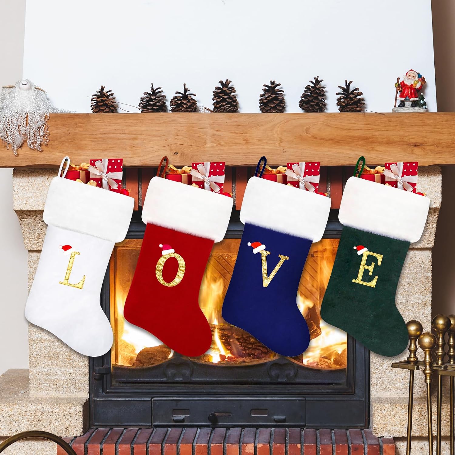 20 Inches Red Velvet with White Super Soft Plush Cuff Monogram Christmas Stockings, Xmas Personalized Embroidered Letter Stockings for Family Holiday Decorations and Xmas Tree Fireplace（E）