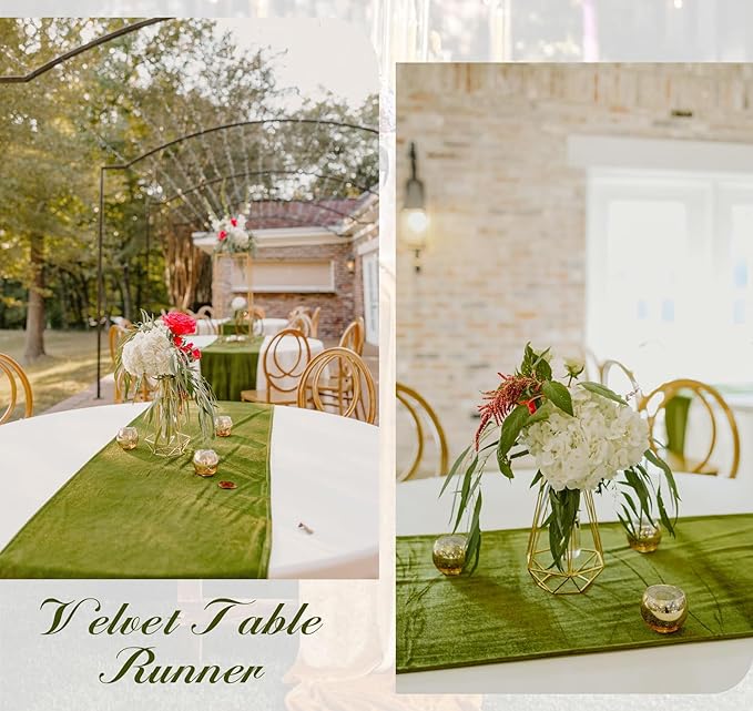 Velvet Table Runner 20 x 120 Inches 10ft Luxurious Thick Soft Velvet Christmas Thanksgiving Wedding Reception Table Runner for Party Reception Decorations(Olive Green, 1 Pack)
