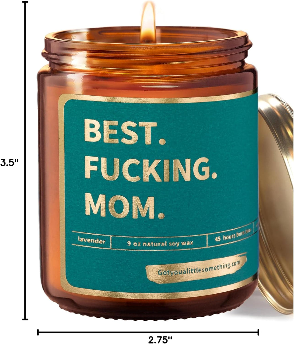 Best Mom Ever Funny Lavender Vanilla Scented Candle, 100% Soy Wax, Long Burning - Mom Birthday Gifts from Daughter Son Kids - Funny Birthday Present Idea for Women, Cool Gag Gift Idea for Mothers