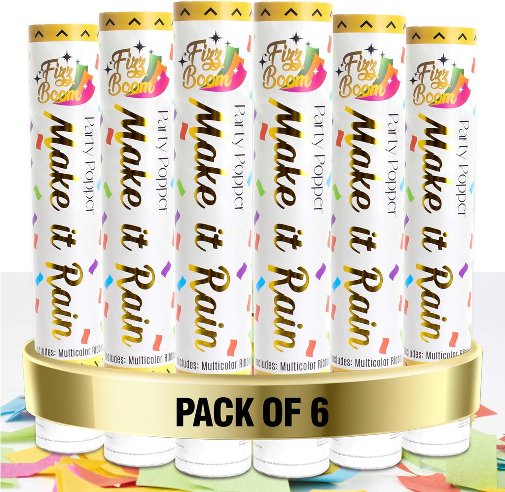 6 Pack 12 Inch Confetti Poppers, Biodegradable Confetti Popper Set for Wedding, Birthday Party Celebrations | Releases 15 ft in the Air