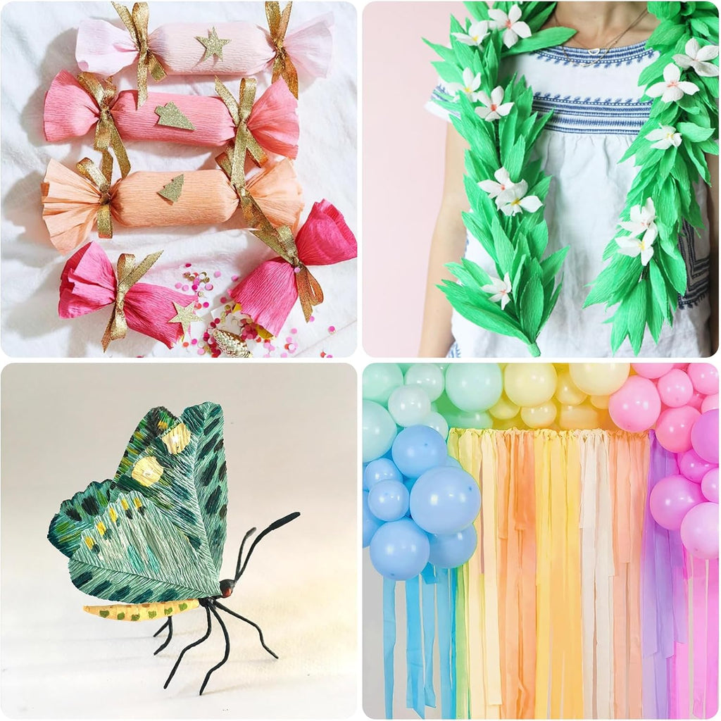 Crepe Paper Flower DIY 14 Colors, 9.8 x 98 Inch Wide Paper for Gift Wrapping, Crafts, Flower Birthday Parties Weddings Festival Decoration (Multiple Colors 1)