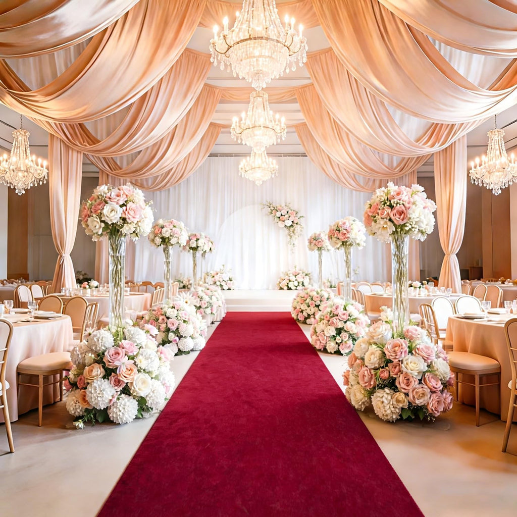 FUHSY Aisle Runner Burgundy Velvet Aisle Runners 4FTx20FT Wedding Aisle Floor Runners for Outside Rustic Rug Runner Maroon Carpet Runner for Party Beach Runway Indoor Outdoor Decorations