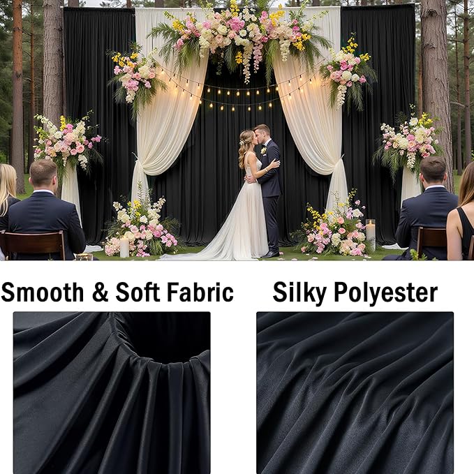 20ftx10ft Wrinkle Free Black Backdrop Curtain for Parties, 4 Panels 5x10ft Silky Polyester Photo Backdrop Drapes Back Drop Cloth for Wedding Birthday Photography Background Decor