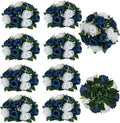 BLOSMON Navy Blue Flowers for Centerpieces: 10 Pcs Artificial Roses Flower Balls for Wedding Table - Fake Silk Kissing Bouquet Floral Arrangement for Home Party Event Decoration