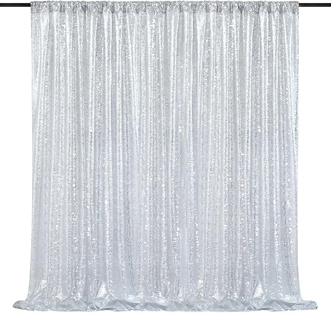 Silver Sequin Backdrop 7ft x 7ft Glitter Photo Booth Backdrop Curtains for Wedding Birthday Baby Shower Event