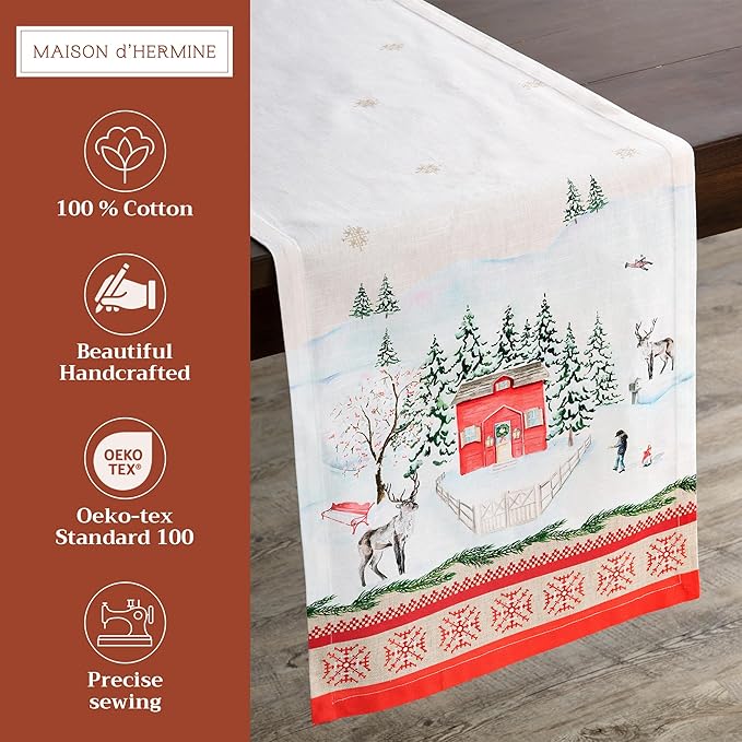 Maison d' Hermine Table Runner 100% Cotton Double Layer Table Runners 108 inches Long for Thanksgiving Christmas Decorations Home Kitchen Dining Party Wedding (Rural Christmas, 14.5" x 108")