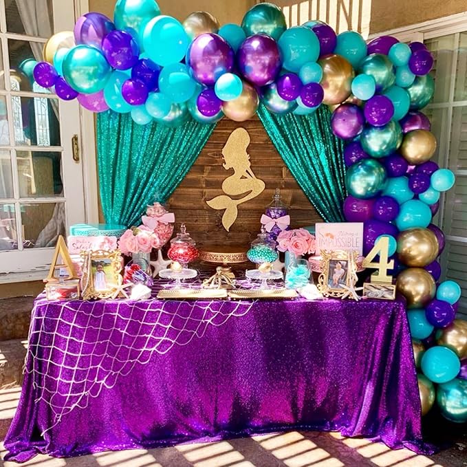 Mermaid Sequin Photo Backdrop Decor: Lake Green Glitter Background 2 Panels 2FT x 8FT for Ocean Party Baby Shower